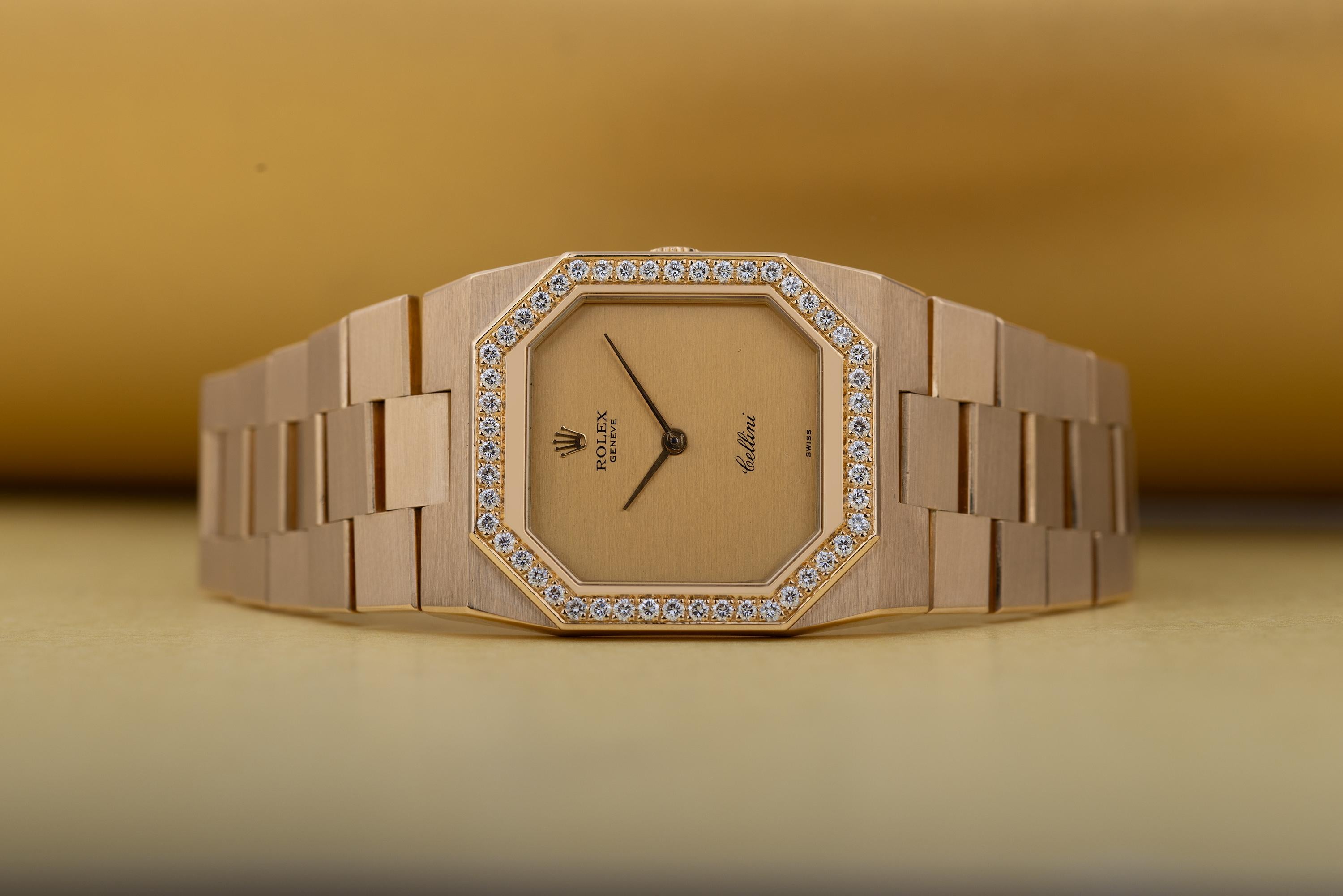 Rolex Cellini  REF. 1650  Diamond Bezel  Gold Dial  1981  18k Yellow Gold For Sale 1