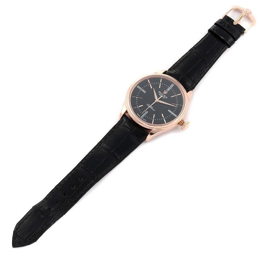 Rolex Cellini Time 18K EveRose Herrenuhr mit goldenem, schwarzem Zifferblatt 50505 Boxkarte 7