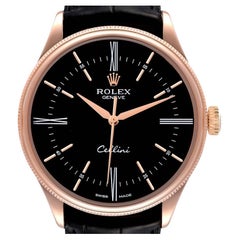 Rolex Cellini Time 18K EveRose Gold Black Dial Mens Watch 50505 Box Card