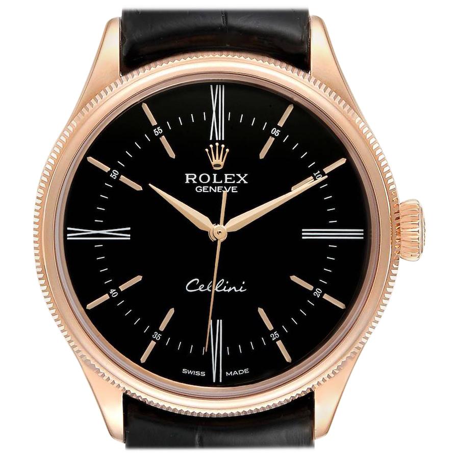 Rolex Cellini Time 18k Everose Gold Black Dial Mens Watch 50505
