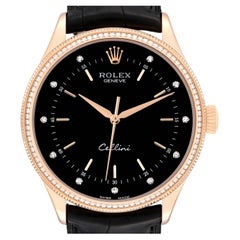 Rolex Cellini Time Rose Gold Black Dial Diamond Mens Watch 50605 Box Card