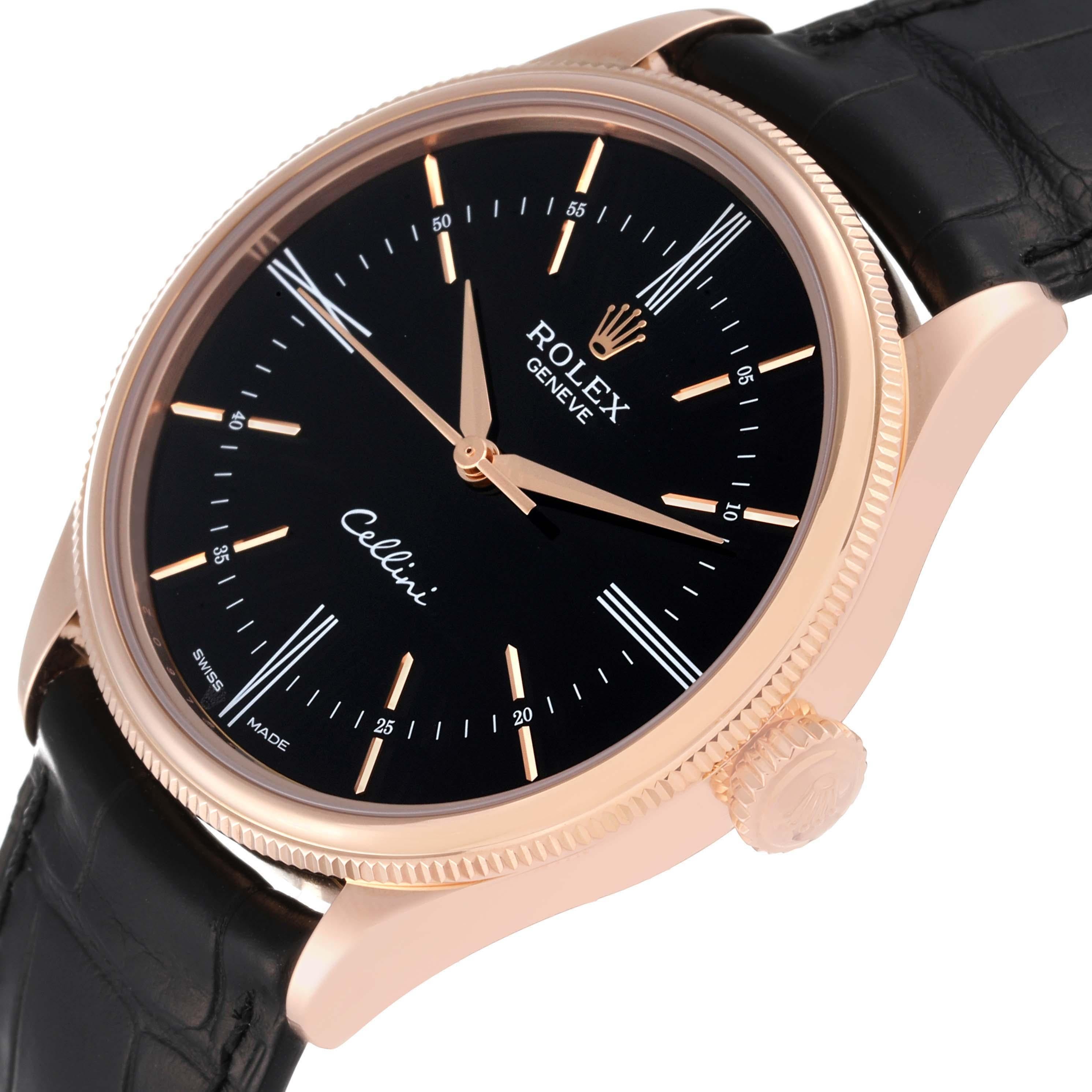 Rolex Cellini Time Rose Gold Black Dial Mens Watch 50505 Box Card 1