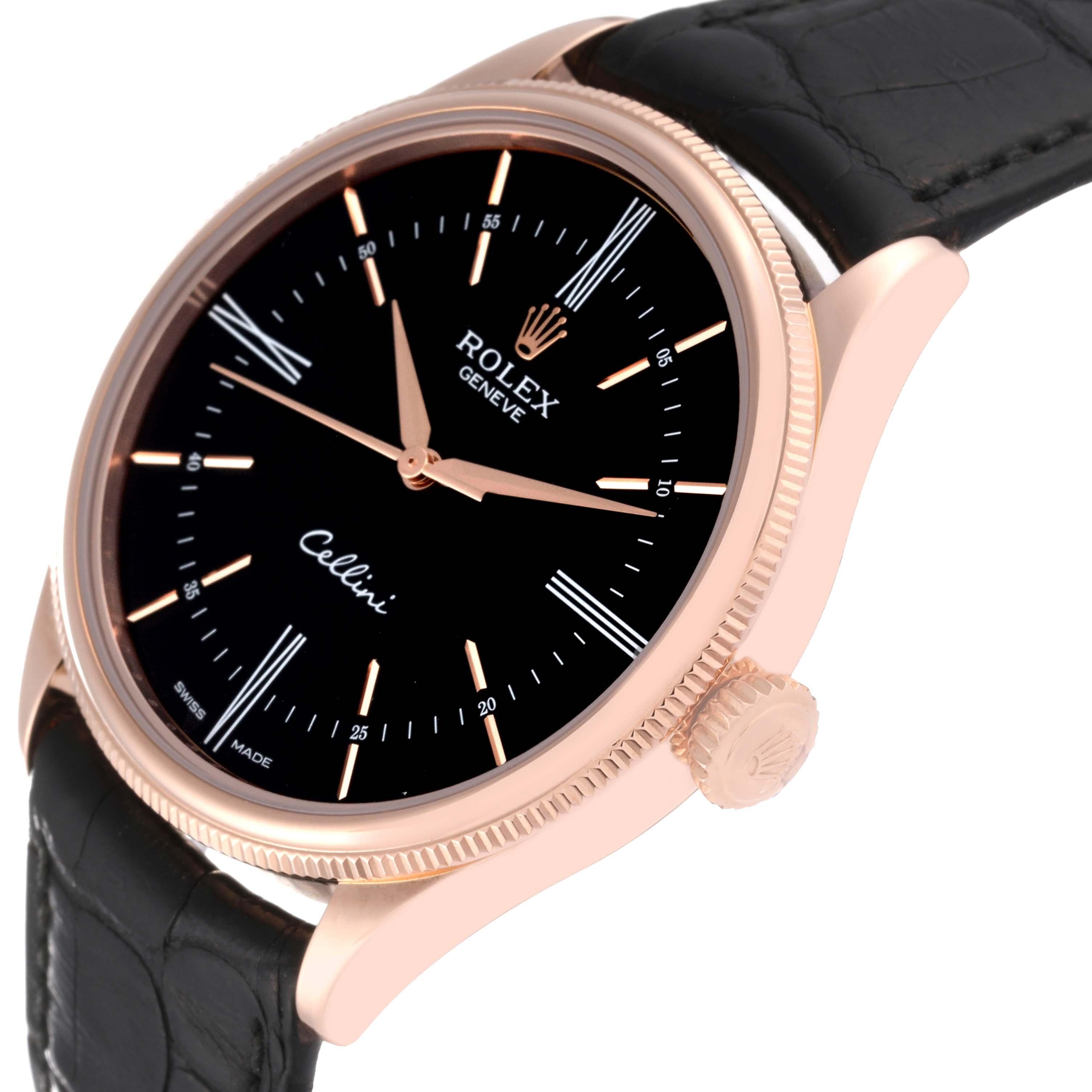Rolex Cellini Time Rose Gold Black Dial Mens Watch 50505 Card For Sale 1