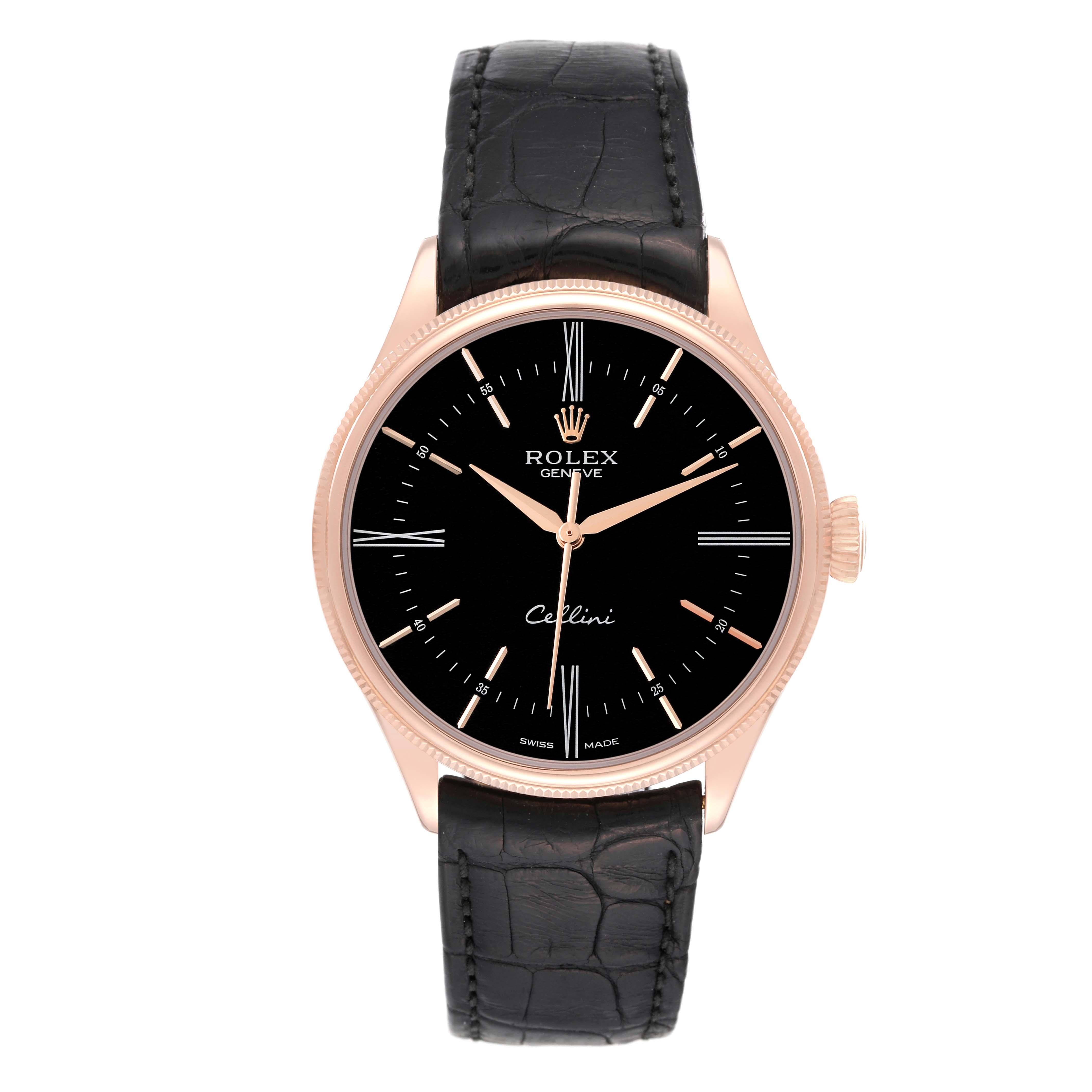 Rolex Cellini Time Rose Gold Black Dial Mens Watch 50505 Card For Sale 2
