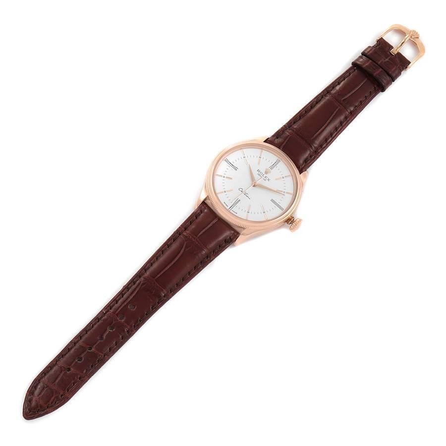 Rolex Cellini Time Weißes Zifferblatt EveRose Gold Herrenuhr 50505 Box Card im Angebot 7