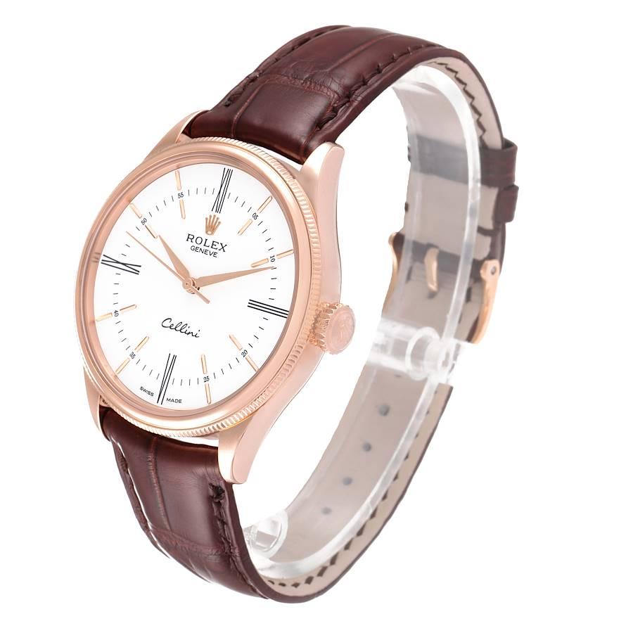 Rolex Cellini Time Weißes Zifferblatt EveRose Gold Herrenuhr 50505 Box Card im Angebot 1