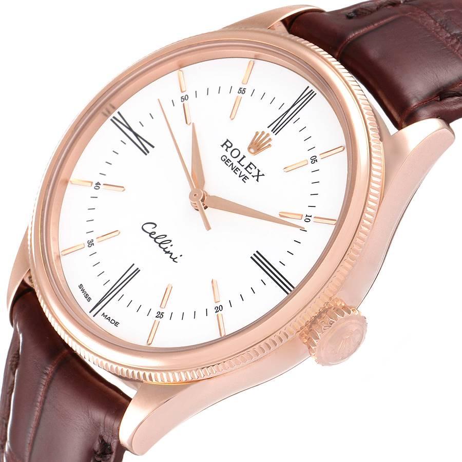 Rolex Cellini Time Weißes Zifferblatt EveRose Gold Herrenuhr 50505 Box Card im Angebot 2
