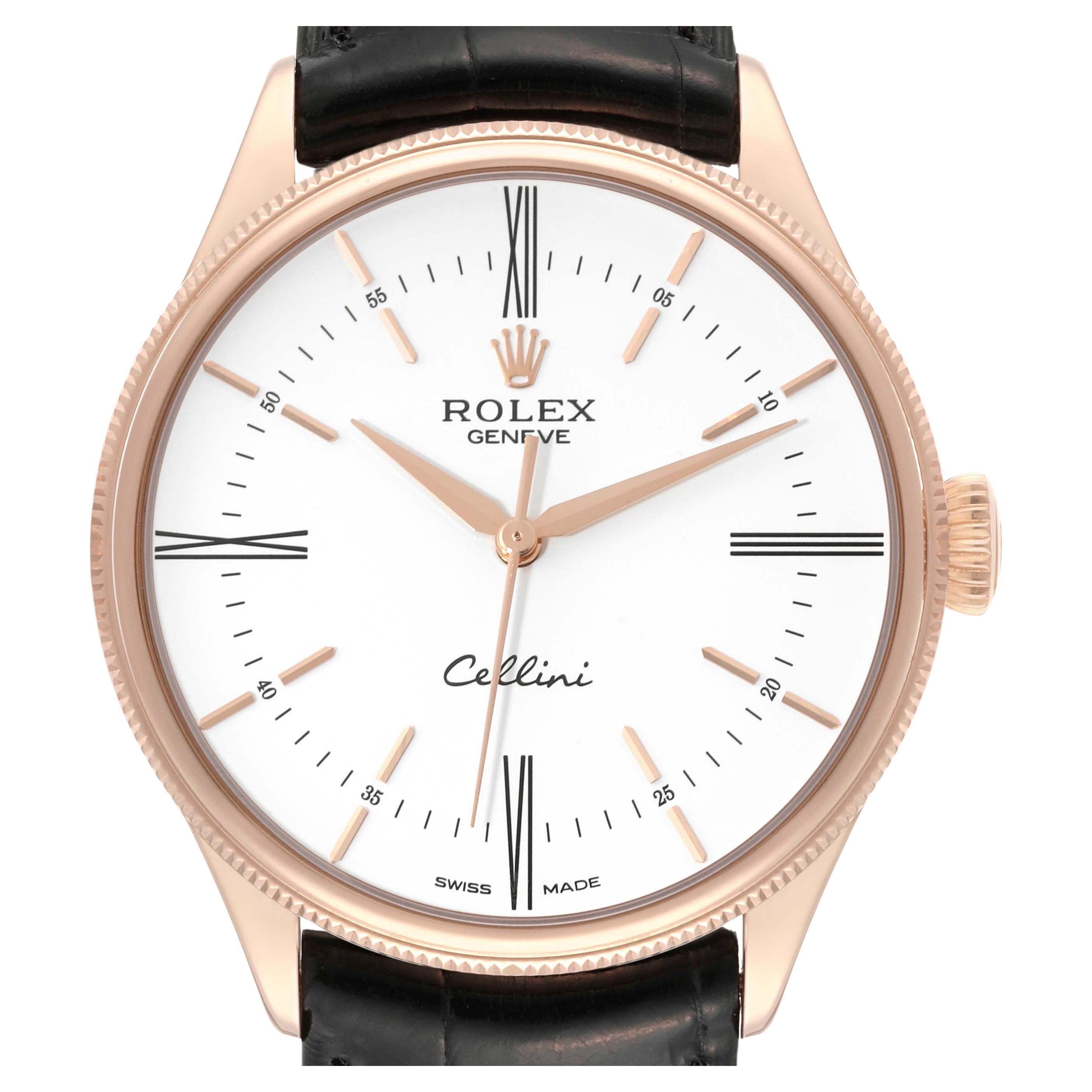 Rolex Cellini Time White Dial Rose Gold Mens Watch 50505 Box Card