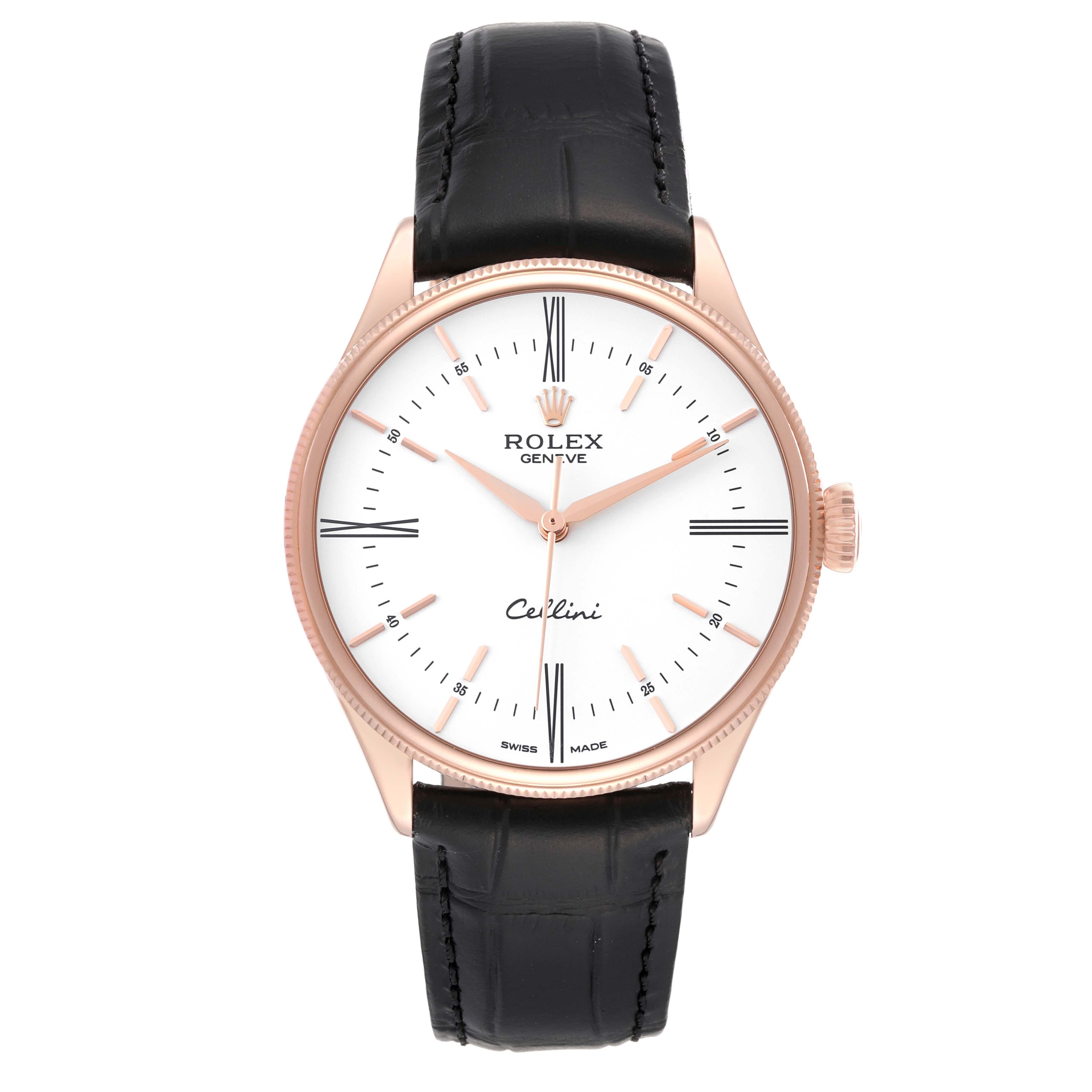 Men's Rolex Cellini Time White Dial Rose Gold Mens Watch 50505 For Sale