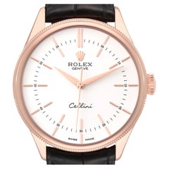 Rolex Cellini Time White Dial Rose Gold Mens Watch 50505