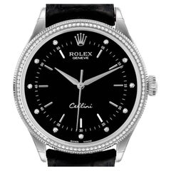 Rolex Cellini Time Oro Bianco Quadrante Nero Lunetta Diamante Orologio Uomo 50609 Scheda Scatola