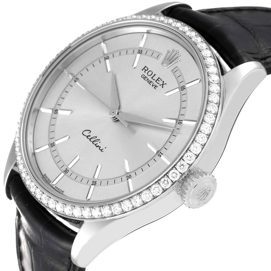 Rolex Cellini Time White Gold Diamond Automatic Mens Watch 50709 Box Card In Good Condition In Atlanta, GA