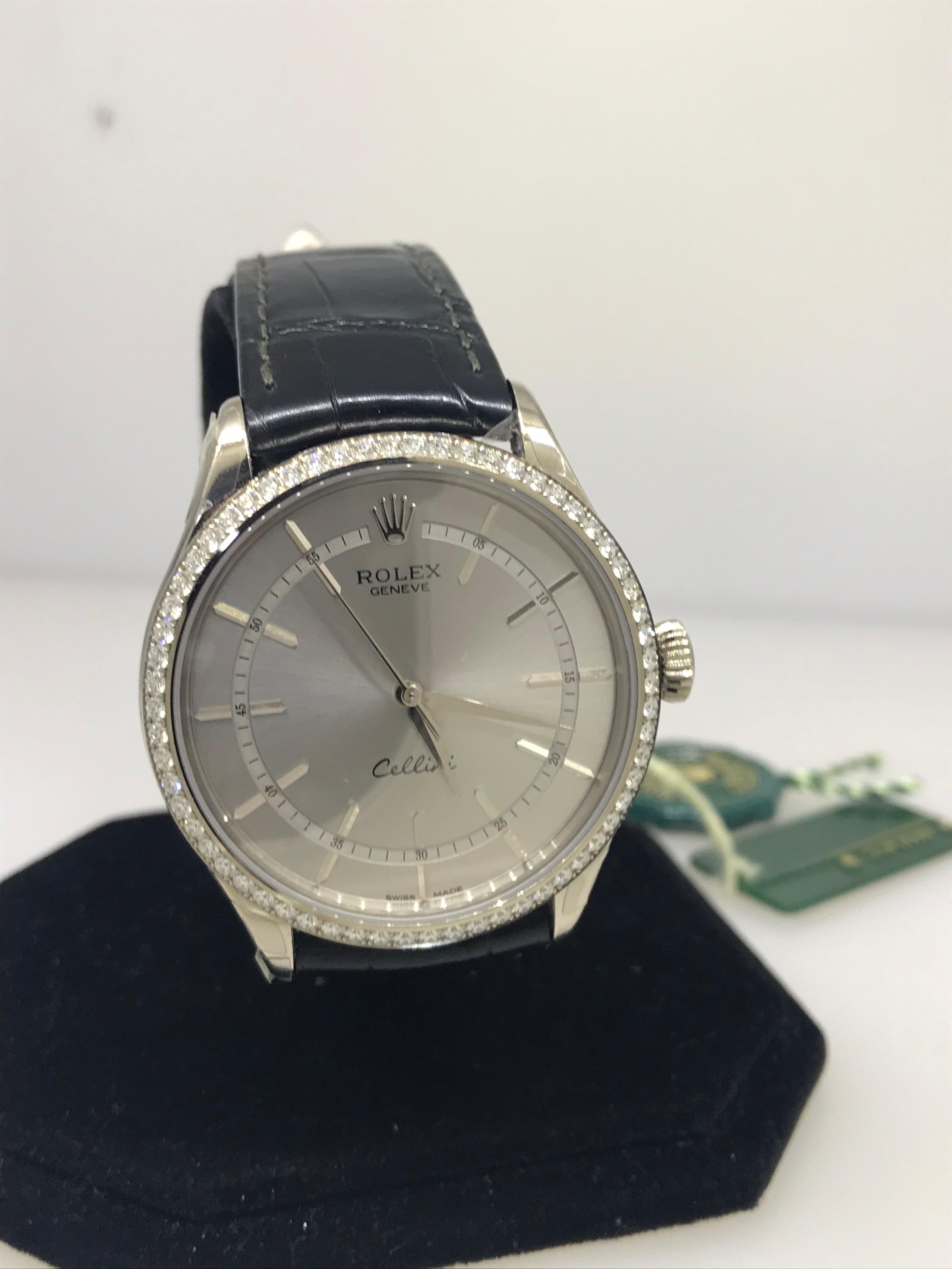 Rolex Cellini Time White Gold Diamond Bezel Rhodium Dial Mens Watch 50709RBR New For Sale 1