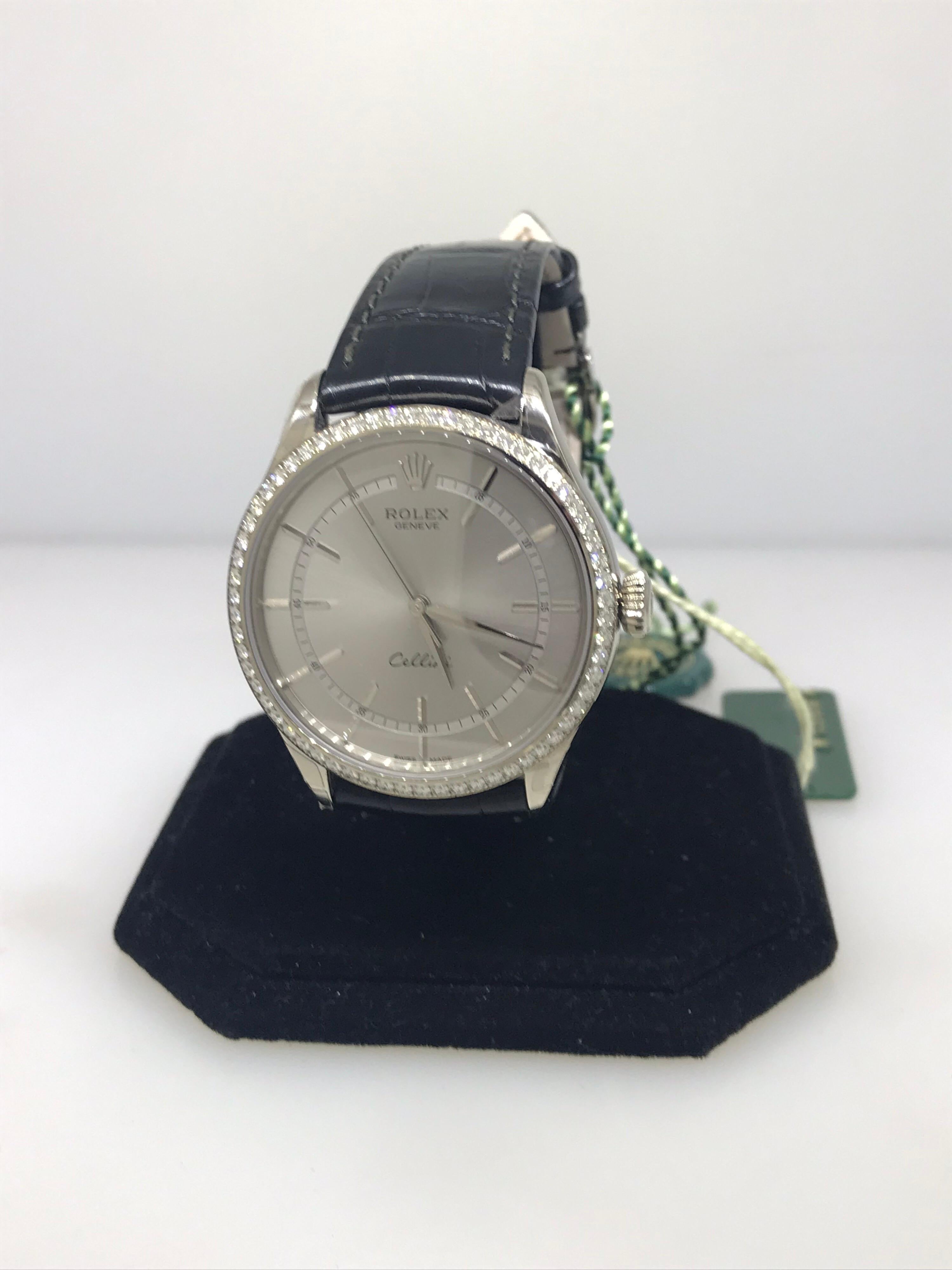 Rolex Cellini Time White Gold Diamond Bezel Rhodium Dial Mens Watch 50709RBR New For Sale 2