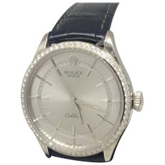 Rolex Cellini Time White Gold Diamond Bezel Rhodium Dial Mens Watch 50709RBR New