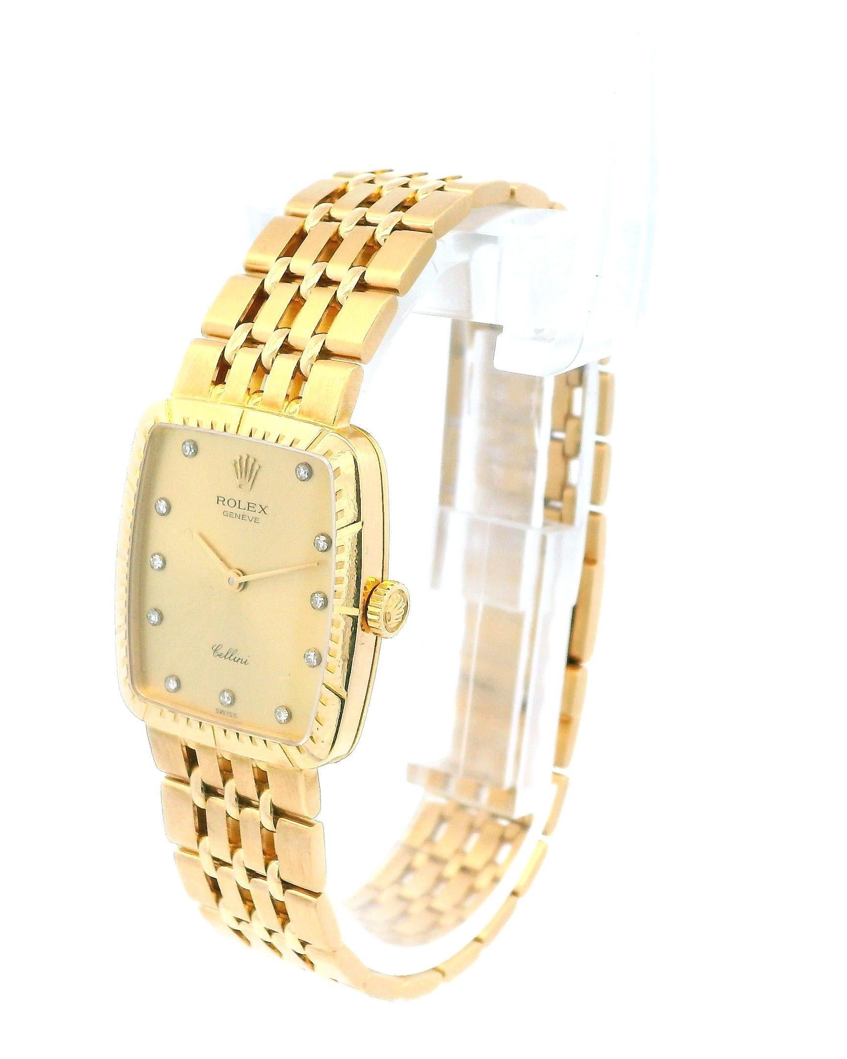 The Vintage Rolex Cellini 18K Yellow Gold Tonneau Watch is a luxurious and elegant timepiece that showcases the artistry of Swiss watchmaking. Its unique tonneau-shaped case, crafted from 18K yellow gold, gives it a distinctive look that stands