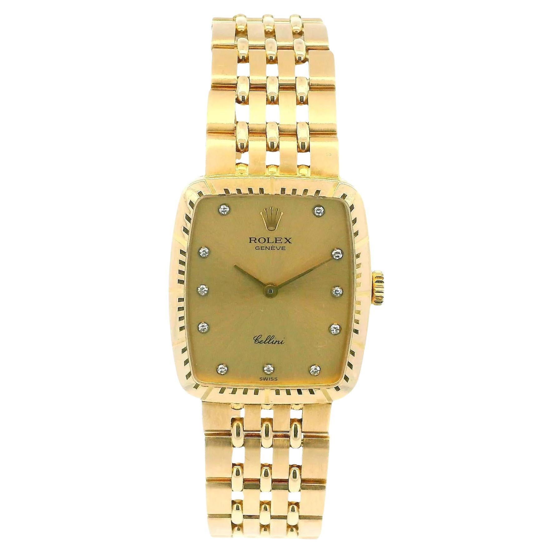 Rolex Cellini Tonneau 4080 Diamond Dial Flor Bar Link Bracelet W/Papers For Sale