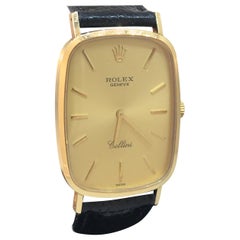 Rolex Montre Cellini vintage en or jaune 18 carats avec bracelet en cuir noir, pour hommes 4113