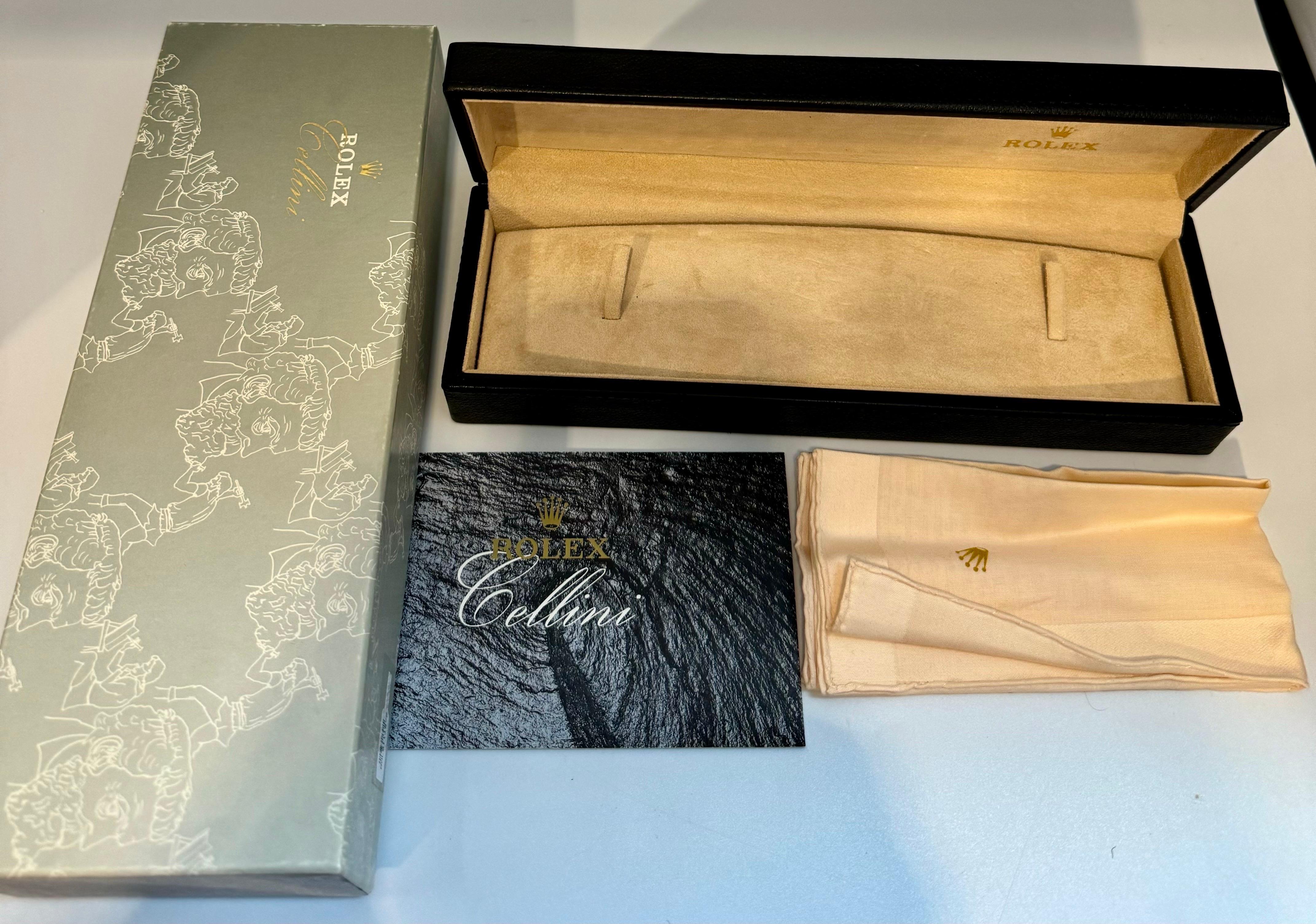 Women's Rolex Cellini watch box complete with outer box. Black leather cream inside new