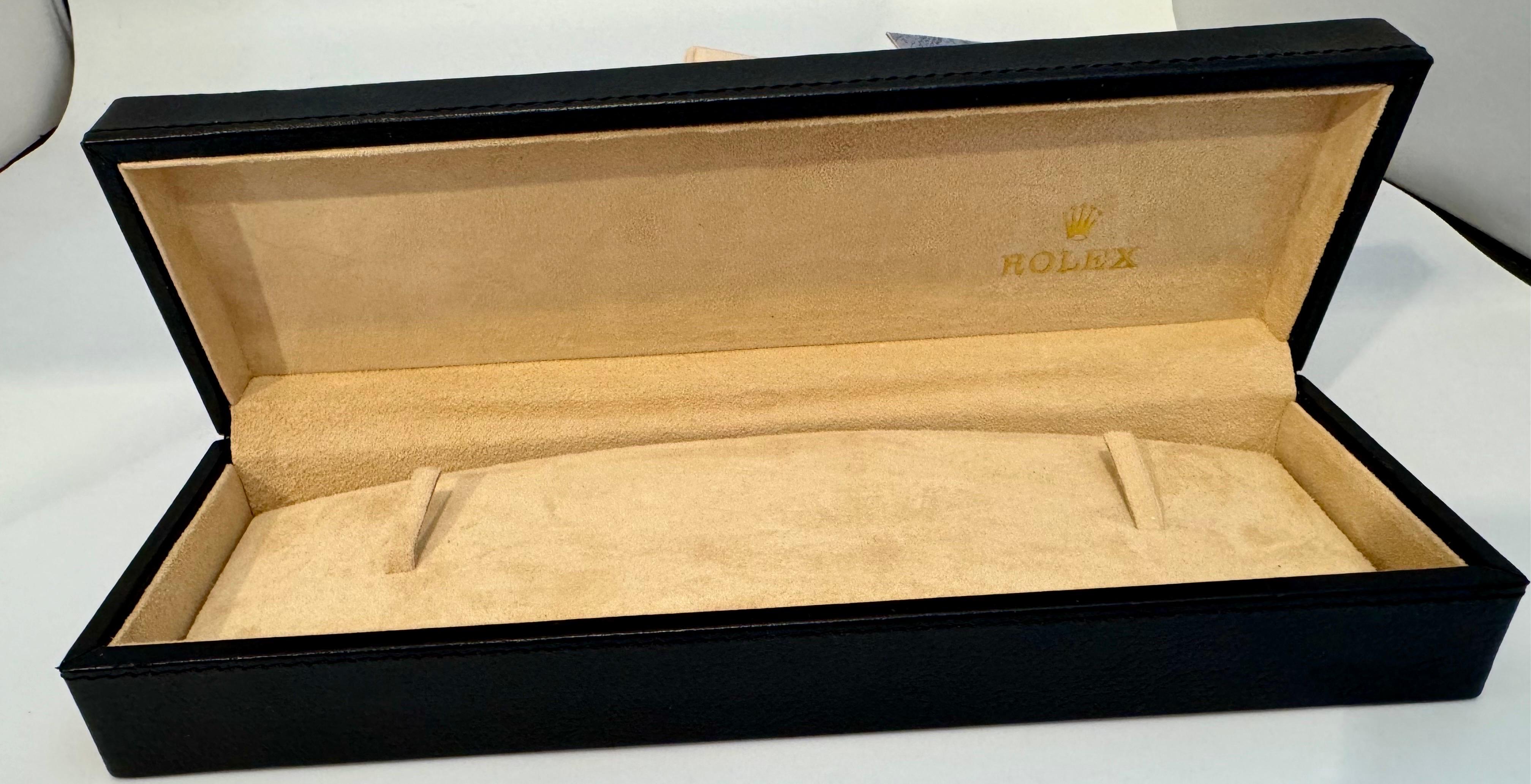 Rolex Cellini watch box complete with outer box. Black leather cream inside new In Excellent Condition For Sale In New York, NY