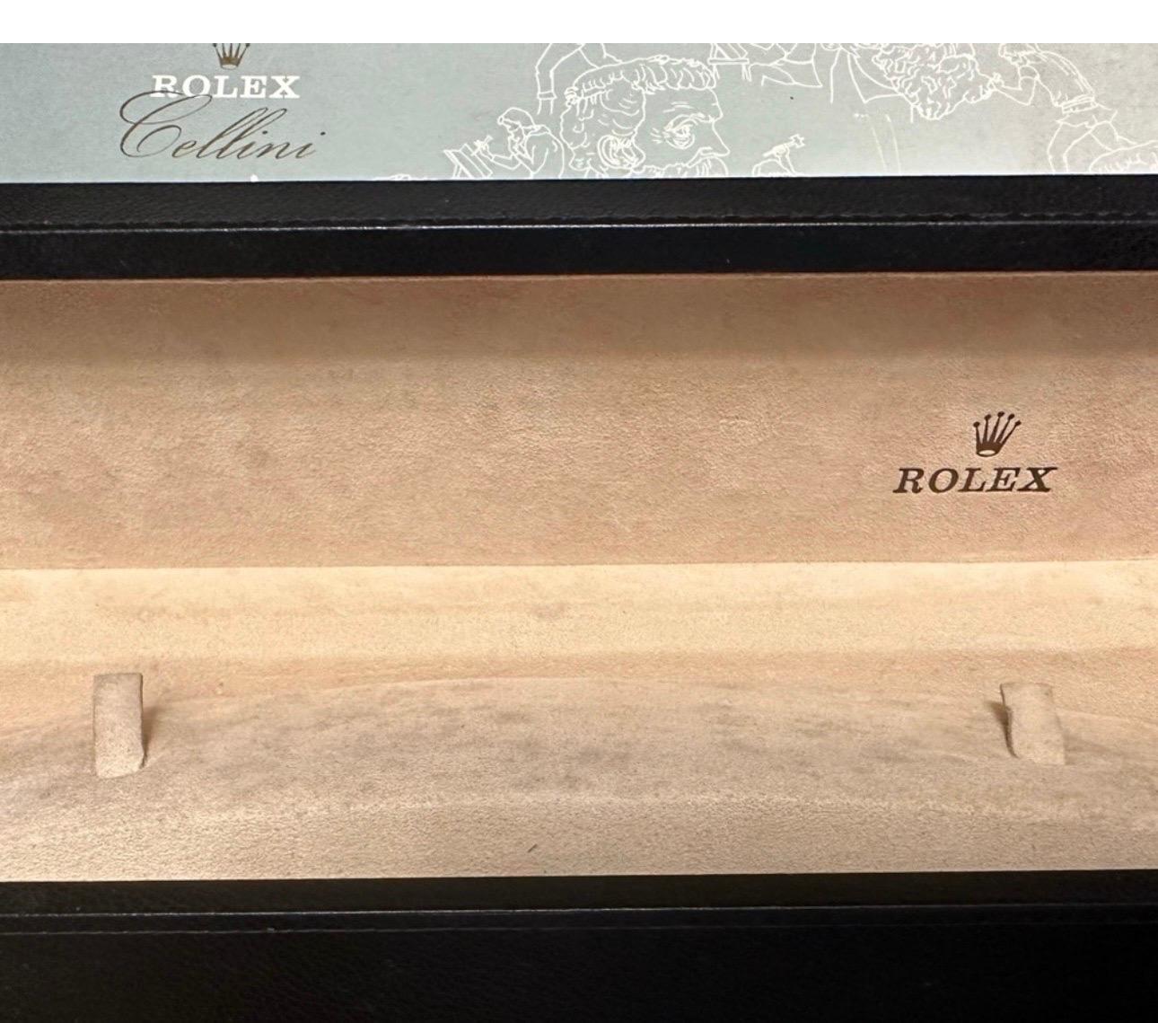Boîte de montres Rolex Cellini complète avec boîte extérieure. Cuir noir crème intérieur neuf en vente 3