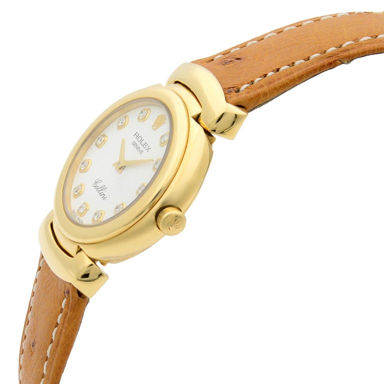 Rolex Cellini White Diamond Dial 18 Karat Yellow Gold Quartz Ladies Watch 6221 For Sale At 1stdibs