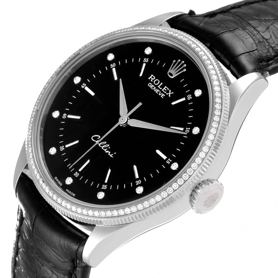 Men's Rolex Cellini White Gold Black Dial Diamond Mens Watch 50609 Unworn For Sale