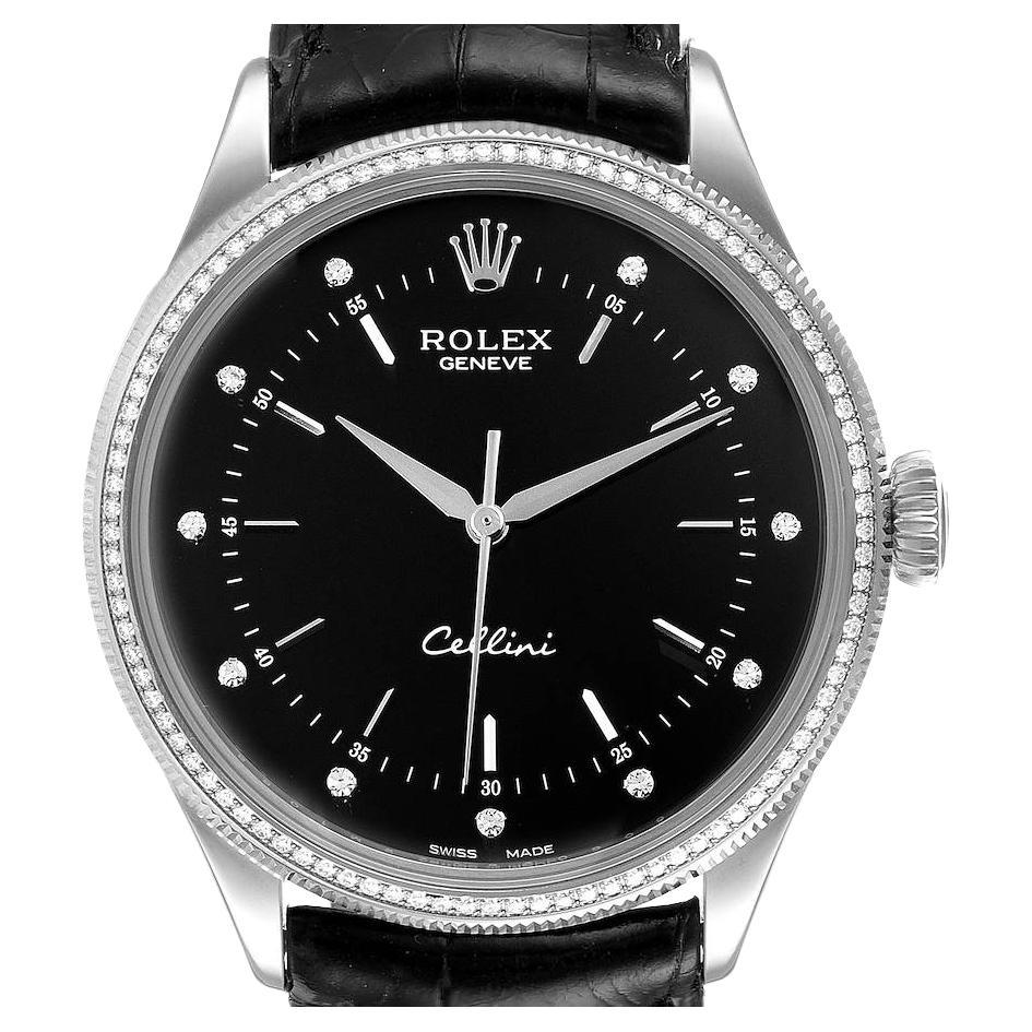 Rolex Cellini White Gold Black Dial Diamond Mens Watch 50609 Unworn For Sale