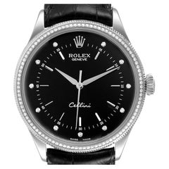 Rolex Cellini White Gold Black Dial Diamond Mens Watch 50609 Unworn