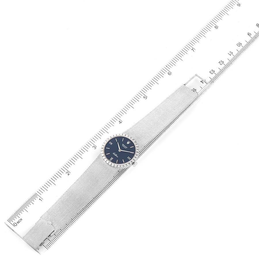 Rolex Cellini Vintage Coctail Damenuhr 3812 aus Weißgold mit blauem Zifferblatt und Diamanten im Angebot 7