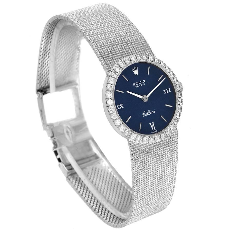 Rolex Cellini Vintage Coctail Damenuhr 3812 aus Weißgold mit blauem Zifferblatt und Diamanten im Zustand „Hervorragend“ im Angebot in Atlanta, GA