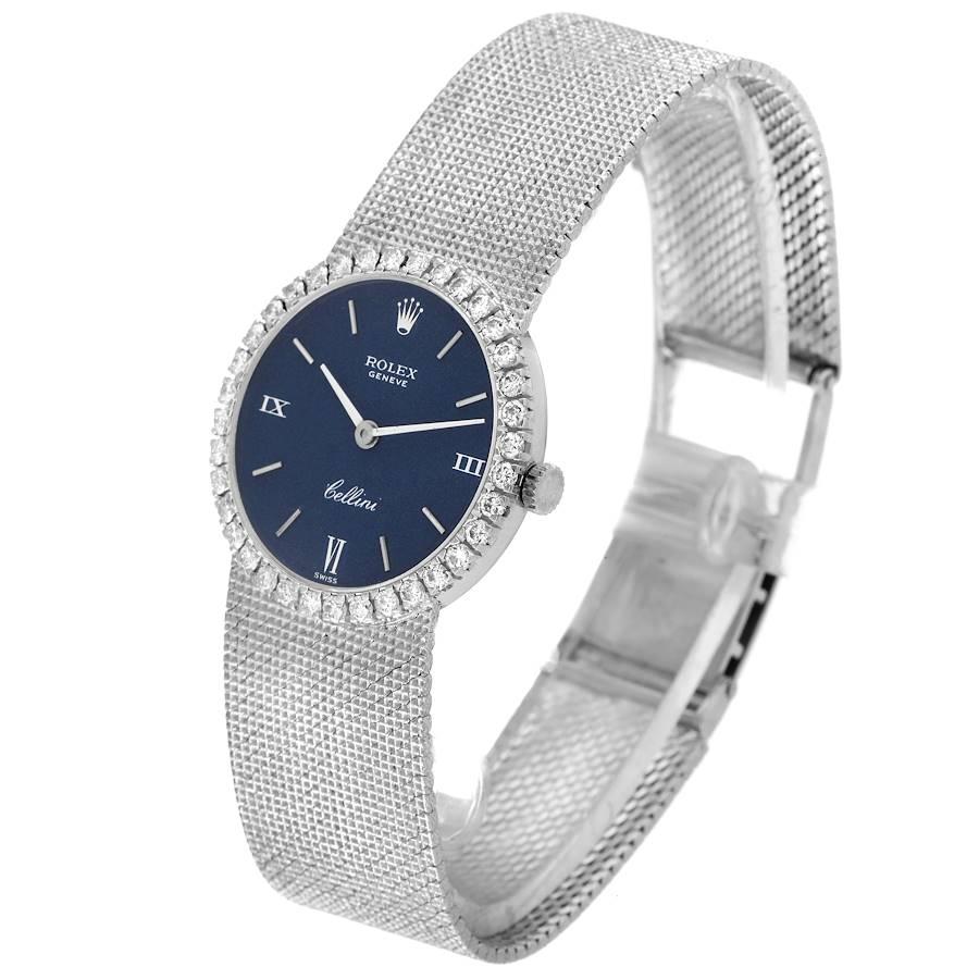 Rolex Cellini Vintage Coctail Damenuhr 3812 aus Weißgold mit blauem Zifferblatt und Diamanten im Angebot 1