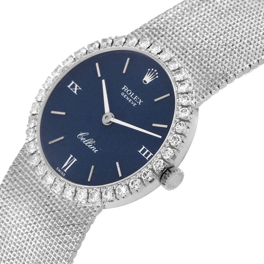Rolex Cellini Vintage Coctail Damenuhr 3812 aus Weißgold mit blauem Zifferblatt und Diamanten im Angebot 2