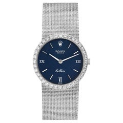 Rolex Cellini Vintage Coctail Damenuhr 3812 aus Weißgold mit blauem Zifferblatt und Diamanten