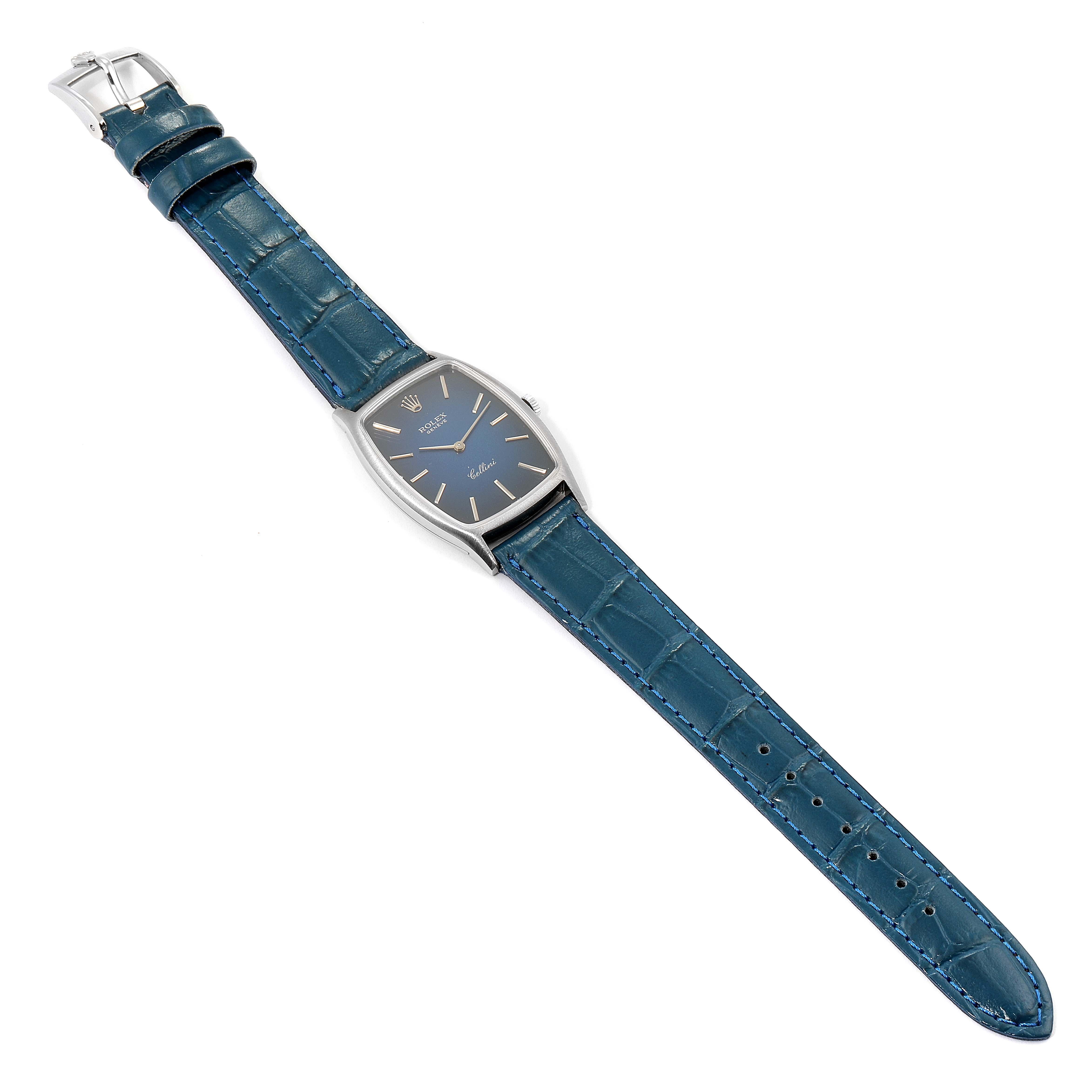 Rolex Cellini White Gold Blue Vignette Dial Vintage Ladies Watch 3807 For Sale 3