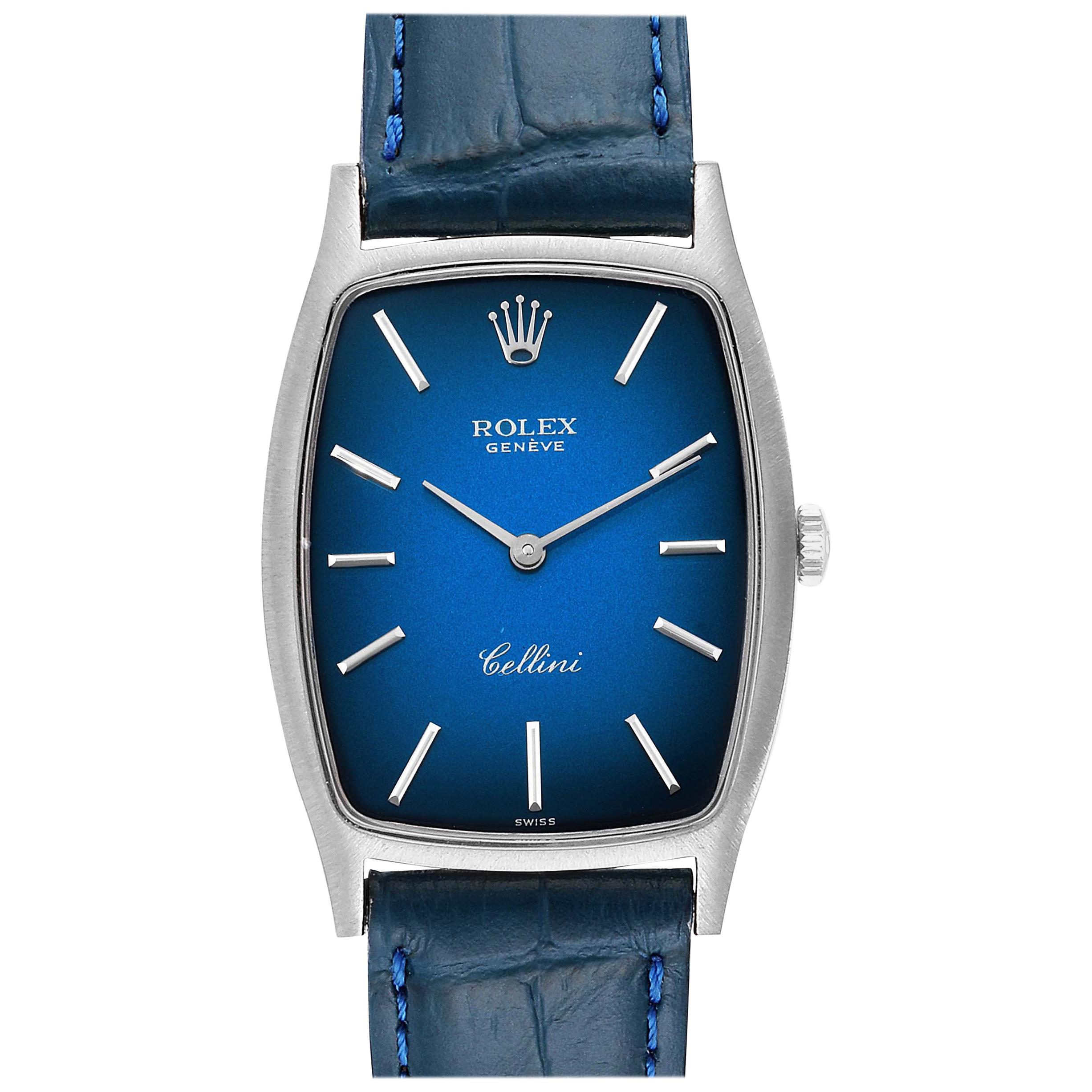 Rolex Cellini White Gold Blue Vignette Dial Vintage Ladies Watch 3807 For Sale