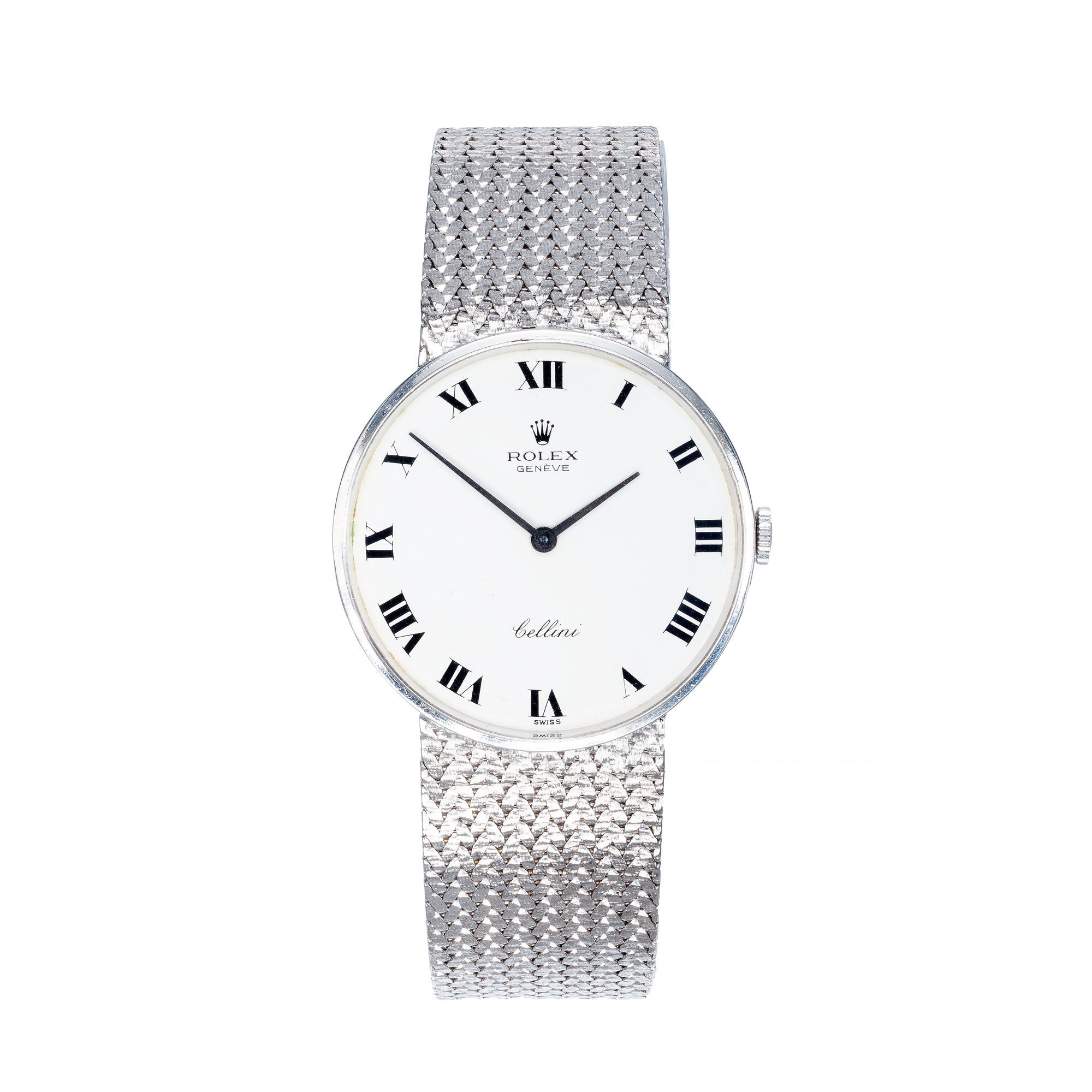 Women's Rolex Ladies Cellini White Gold White Dial Mesh Wristwatch