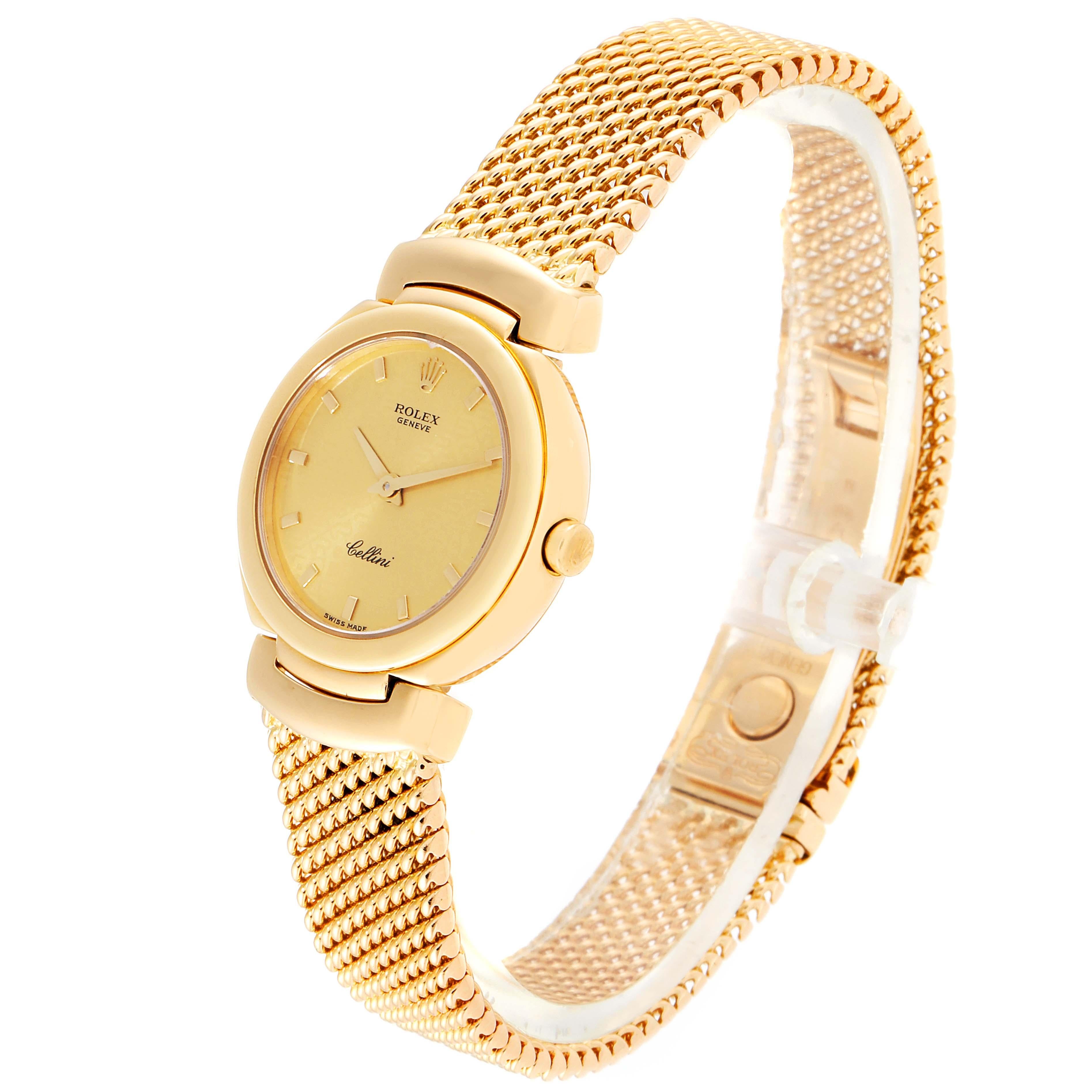 Rolex Cellini Yellow Gold Mesh Bracelet Ladies Watch 6621 Box Papers In Excellent Condition For Sale In Atlanta, GA