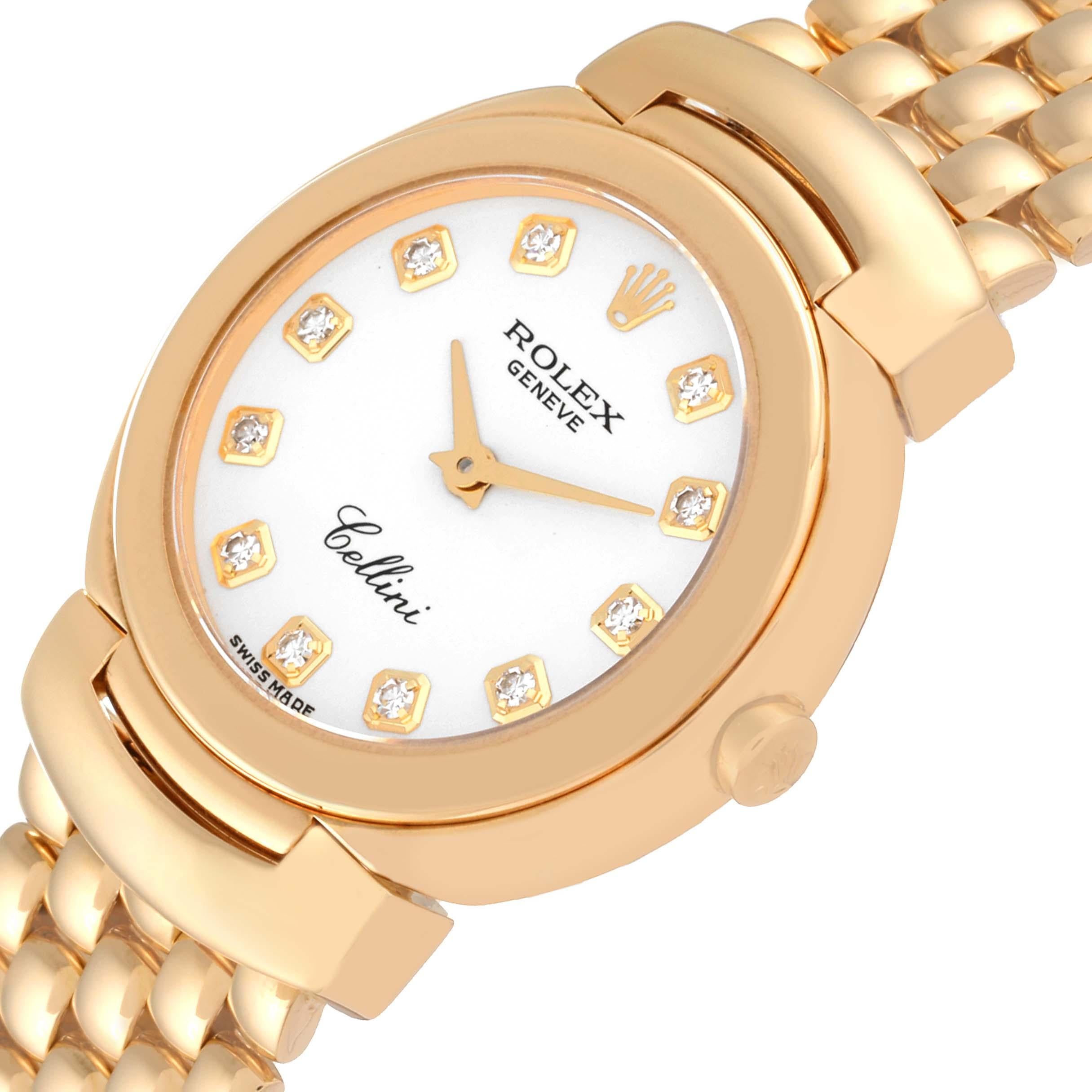 Rolex Cellini Yellow Gold White Diamond Dial Ladies Watch 6621 In Excellent Condition In Atlanta, GA