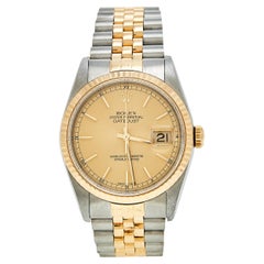 Rolex Champagne 18k Gold And Stainless Datejust 16233 Men's Wristwatch 36 MM