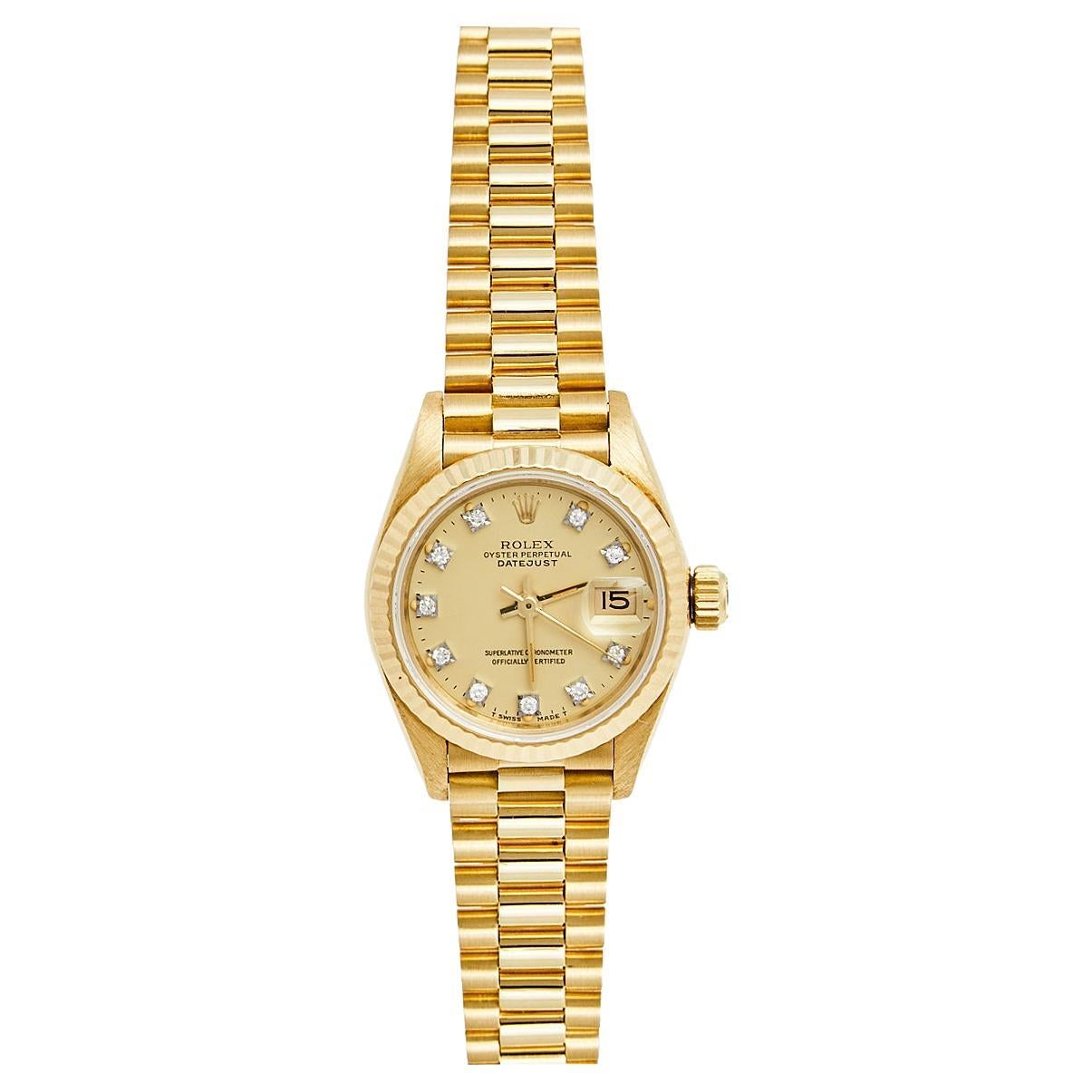 Rolex Champagne 18K Gold Diamond President Datejust Women's Wristwatch 26MM