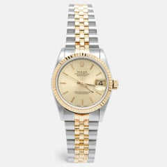 Reloj de pulsera para mujer Rolex Champagne 18k Gold Stainless Datejust 68273 31 mm