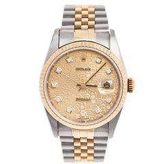 Rolex Champagne 18k Stainless Steel Diamonds Series Datejust Wristwatch 36 mm