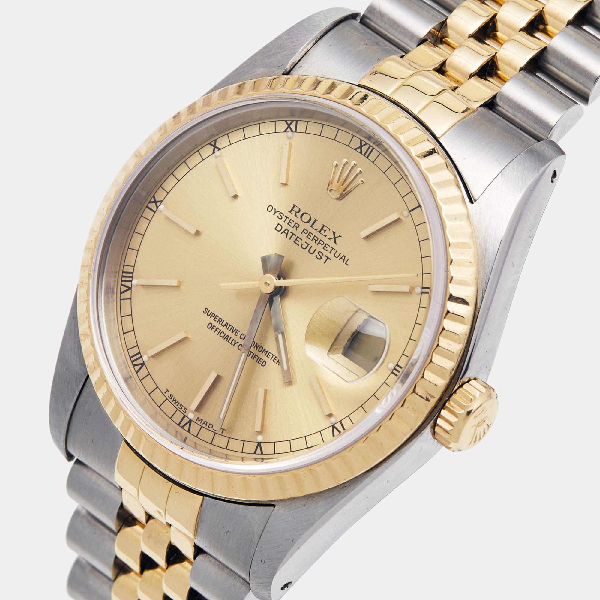 Women's Rolex Champagne 18k Yellow Gold And Stainless Datejust Men's Wristwatch 36 mm For Sale