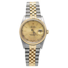 Used Rolex Champagne 18k Yellow Gold And Stainless Datejust Men's Wristwatch 36 mm