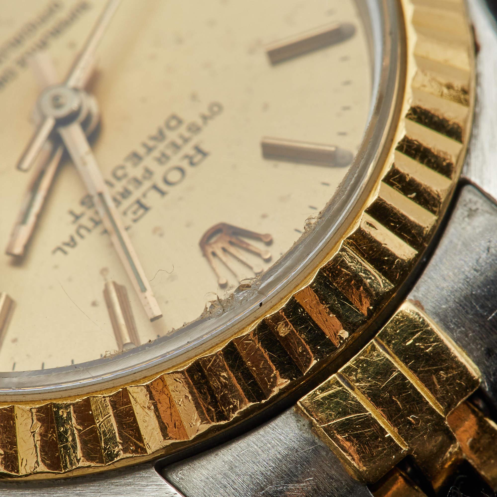 Rolex Montre-bracelet Datejust pour femme Champagne en or jaune 18 carats et acier inoxydable 26 mm en vente 5