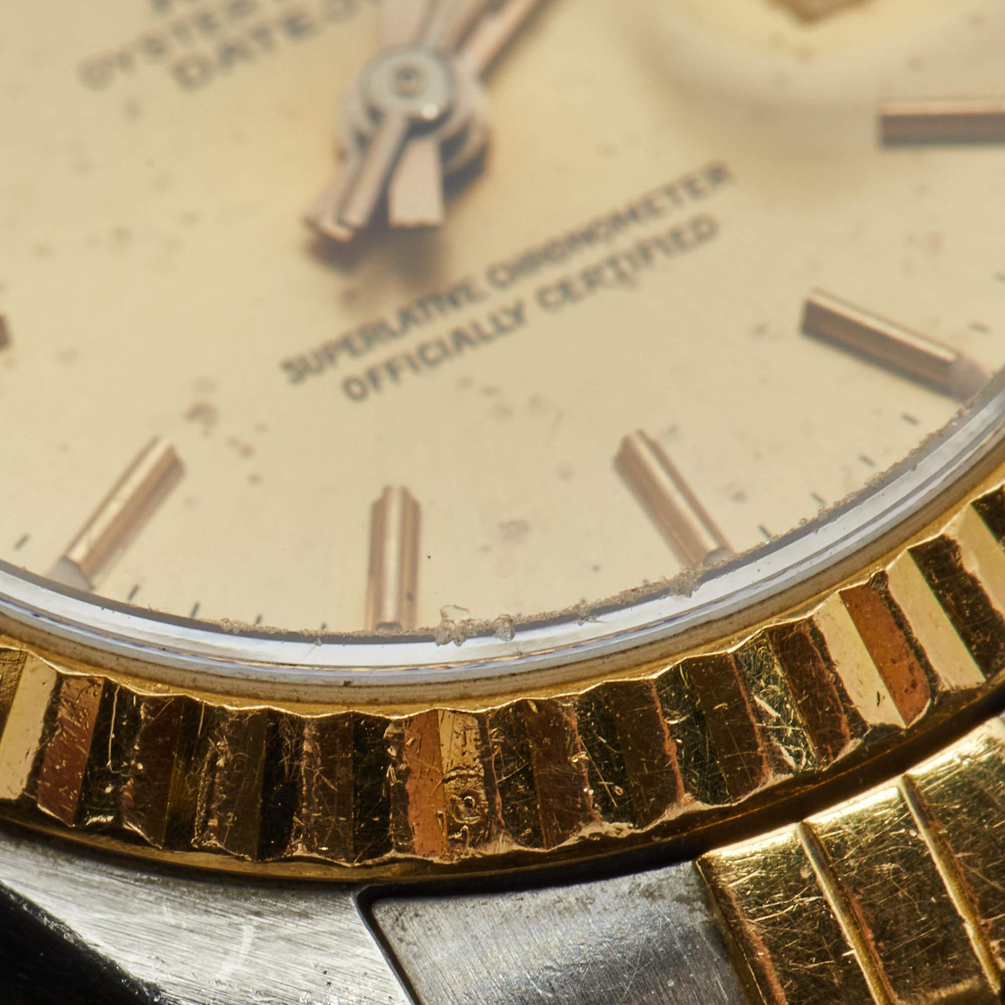 Rolex Montre-bracelet Datejust pour femme Champagne en or jaune 18 carats et acier inoxydable 26 mm en vente 6