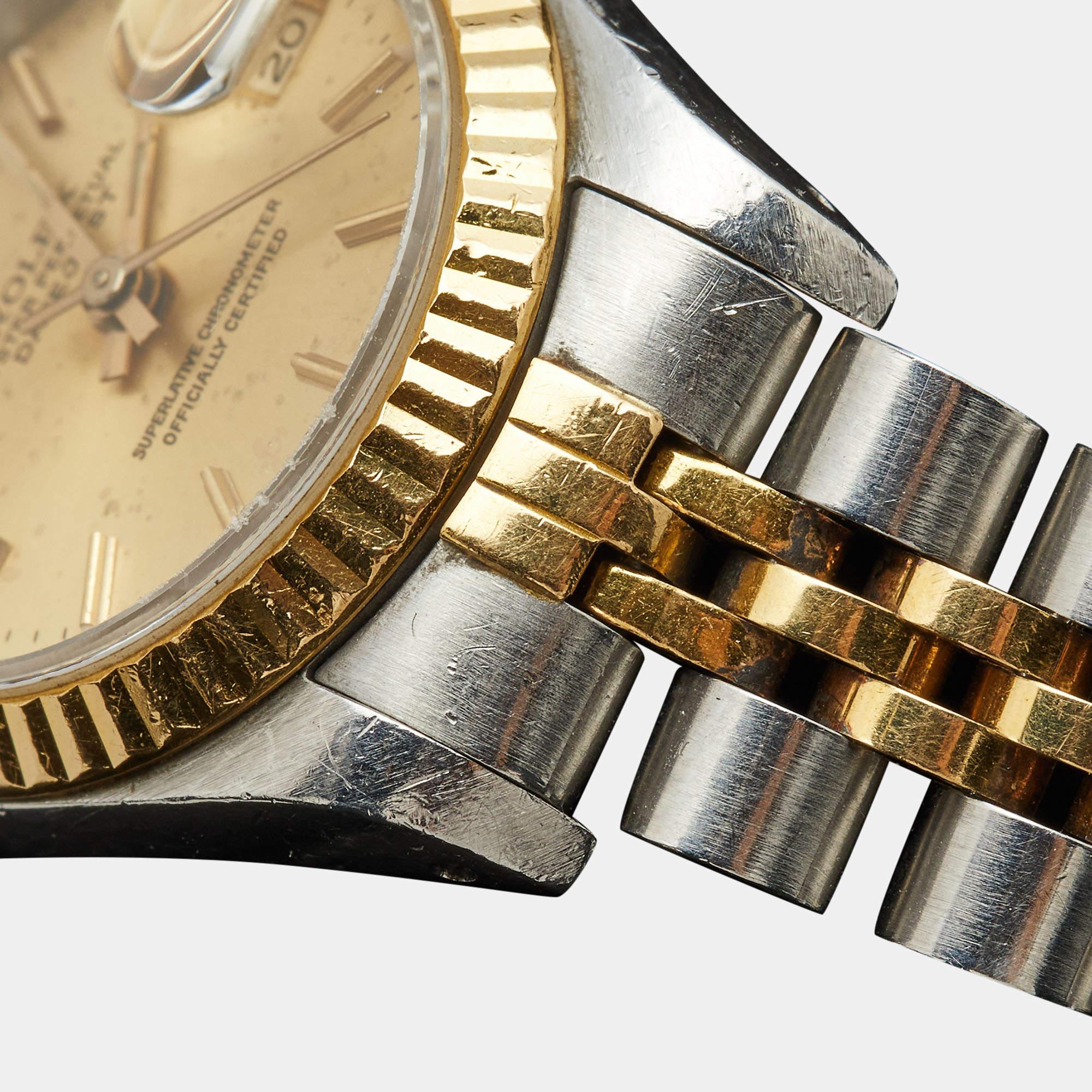 Rolex Montre-bracelet Datejust pour femme Champagne en or jaune 18 carats et acier inoxydable 26 mm en vente 7