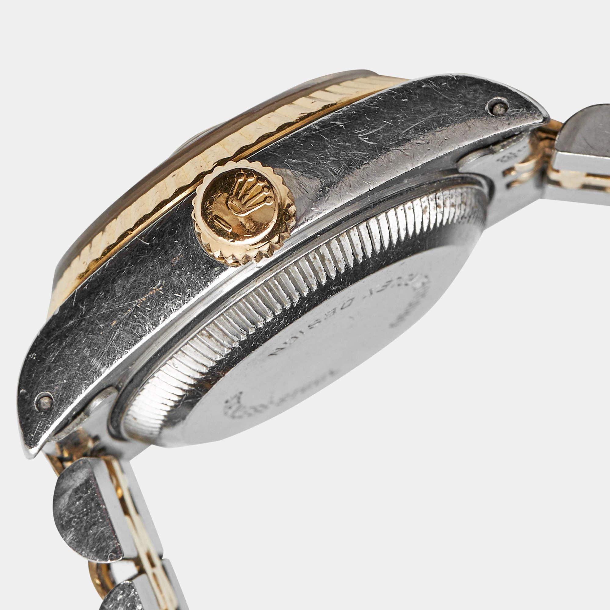 Contemporain Rolex Montre-bracelet Datejust pour femme Champagne en or jaune 18 carats et acier inoxydable 26 mm en vente