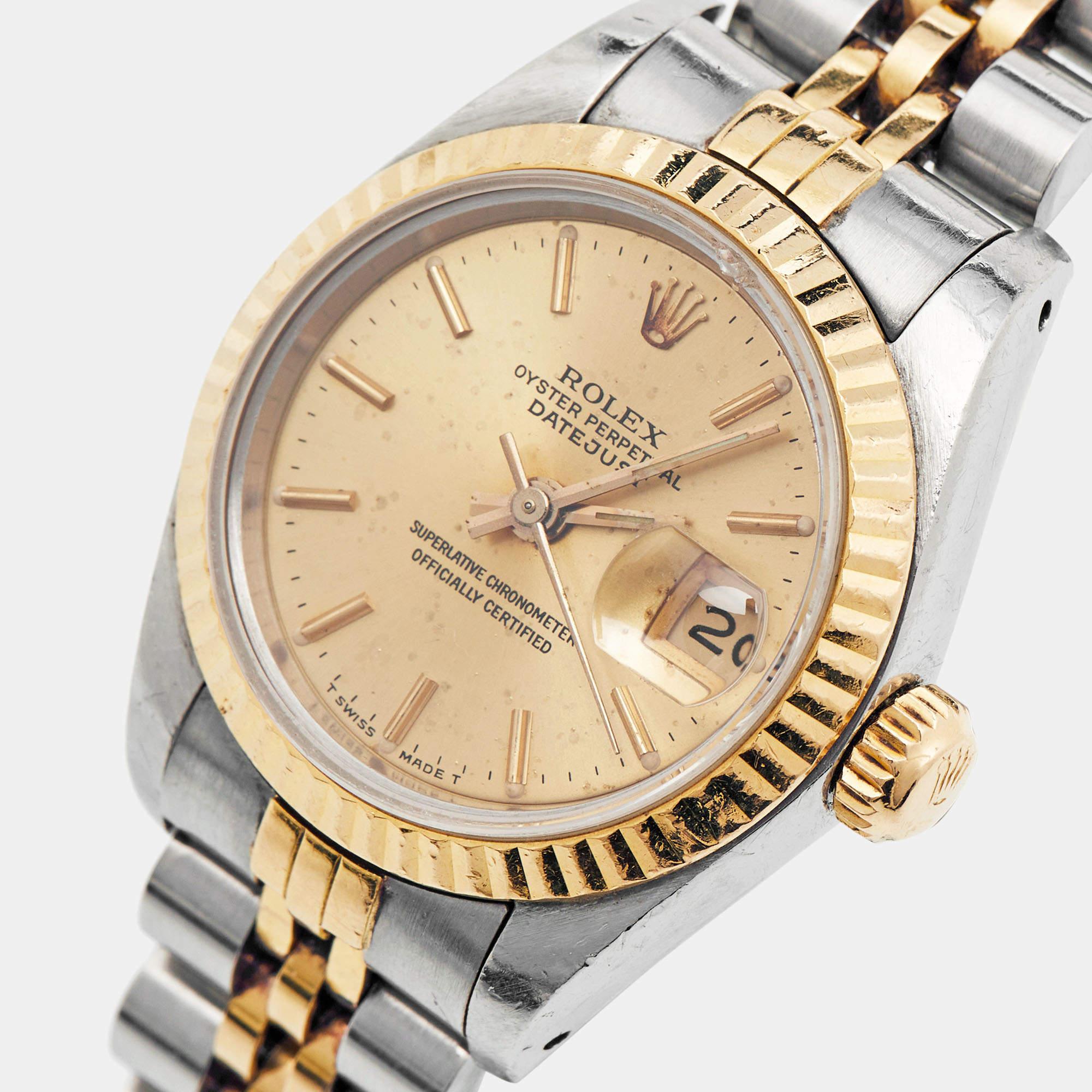 Rolex Champagne 18K Yellow Gold And Stainless Datejust Women's Wristwatch 26 mm For Sale 1